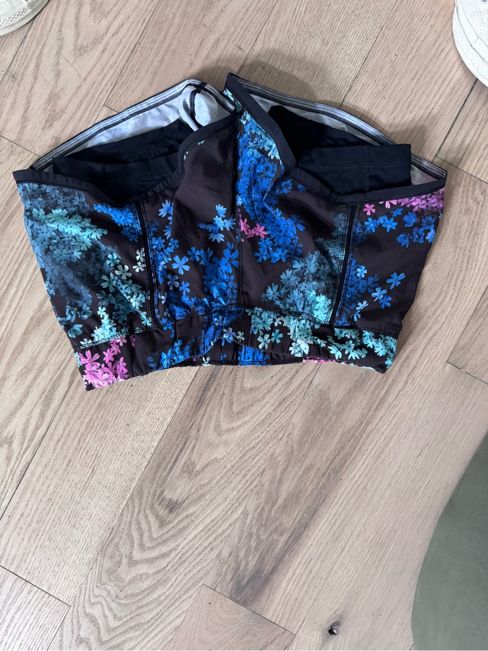 Lululemon Floral Athletic Shorts - Black with Blue & Pink Flowers